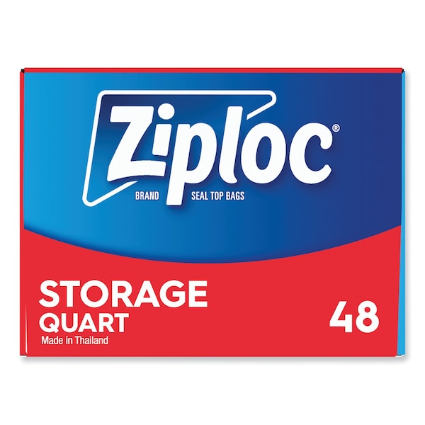 Ziploc Double Zipper Storage Bags, 1 qt, 1.75 mil, 9.63" x 8.5", Clear, PK432 PK - 314469