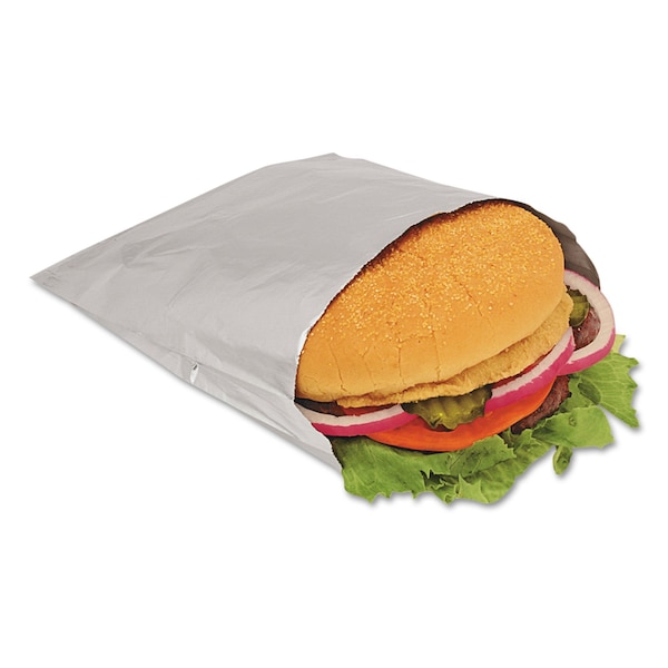 Bagcraft Foil Single-Serve Bags, Unlabeled Burger, 6" x 0.75" x 6.5", Silver, PK1000 - 300533