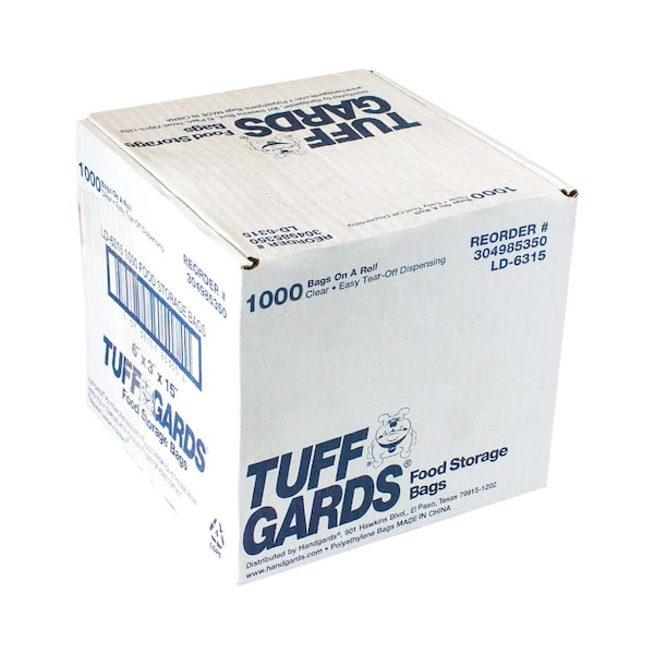 Tuffgards 6"x3"x15" .6 mil Low Density Roll Pack Clear Food Storage Bag, PK1000 - 304985350