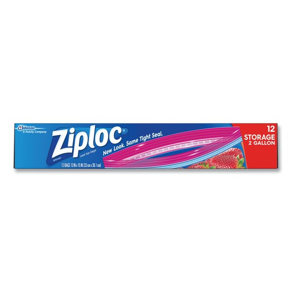Ziploc Double Zipper Storage Bags, 8 qt, 13" x 15", Clear, 12/Box - 664531