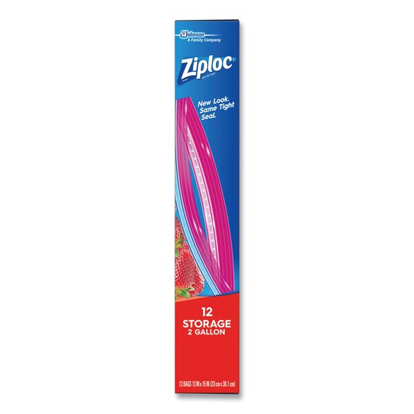 Ziploc Double Zipper Storage Bags, 8 qt, 13" x 15", Clear, 12/Box - 664531