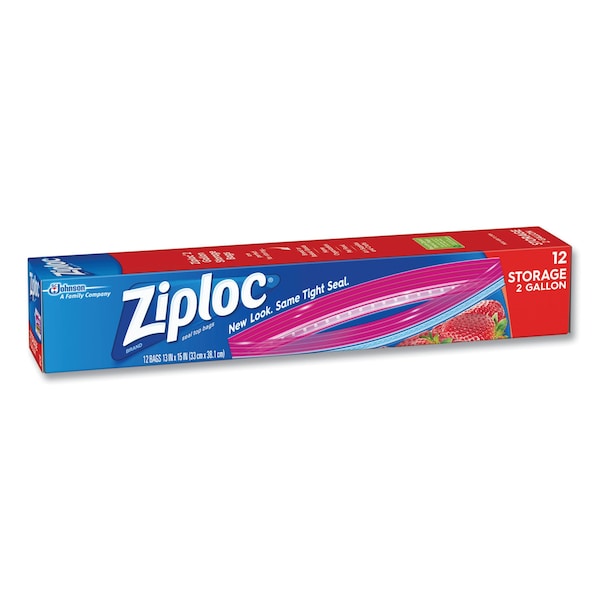 Ziploc Double Zipper Storage Bags, 8 qt, 13" x 15", Clear, 12/Box - 664531
