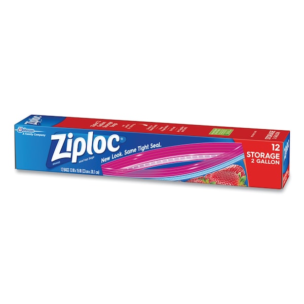 Ziploc Double Zipper Storage Bags, 8 qt, 13" x 15", Clear, 12/Box - 664531