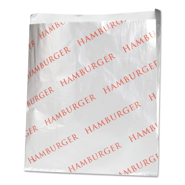 Bagcraft Foil Single-Serve Bags, 6" x 6.5", Silver, Hamburger Design, PK1000 PK - BGC 300527
