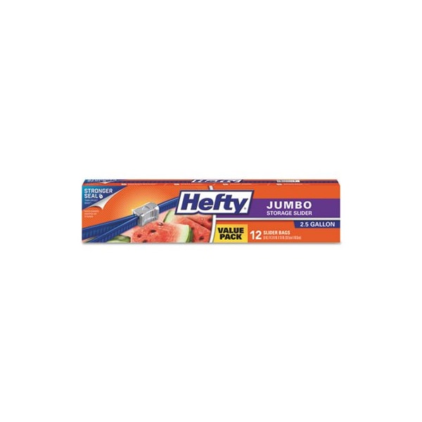 Reynolds Hefty, SLIDER BAGS, 2.5 GAL, 0.9 MIL, 14.38in X 9in, CLEAR, 12PK - R83812