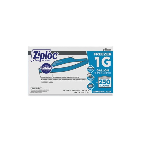 Sc Johnson Ziploc, DOUBLE ZIPPER FREEZER BAGS, 1 GAL, 2.7 MIL, 10.56in X 10.75in, CLEAR, 250/CARTON, PK250 - 682258