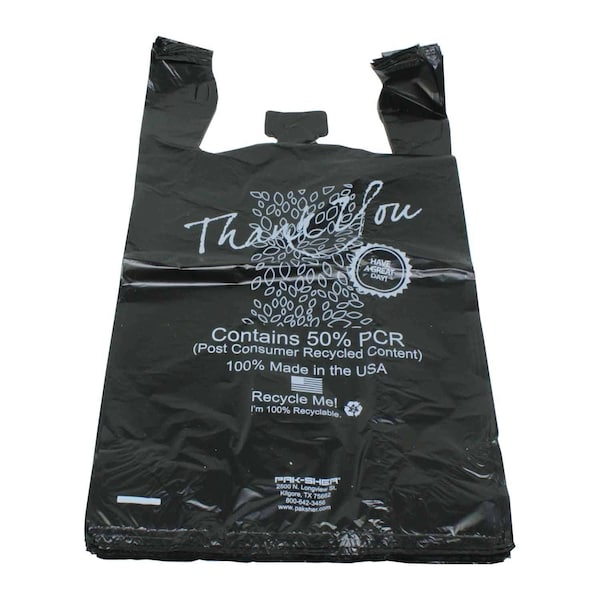 Pak-Sher Pak-Sher 12"x7"x22" Plastic T-Shirt Black Bag, PK1000 - 2222