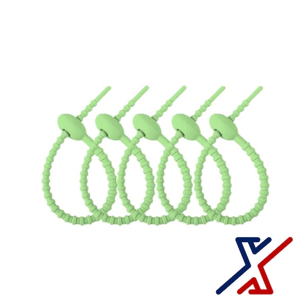X1 Tools 7-1/2 Green Reusable Silicone Ties, FDA Food Grade 60 Ties by X1 Tools - X1E-CON-CAB-SIL-8020X60