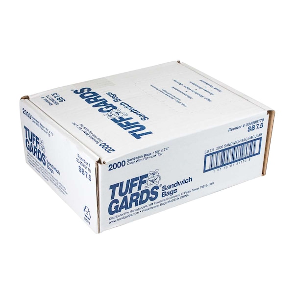 Zipgards 6.5"x7.5" Clear With Flip-Lock Top High Density Sandwich Bag, PK2000 - 304985170