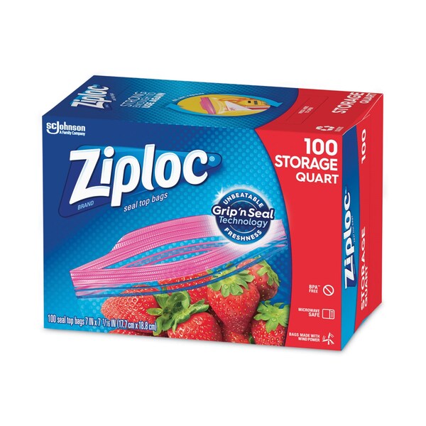 Ziploc Seal Top Bags, Quart, 7.44in x 7in, Clear, 100PK - 316962