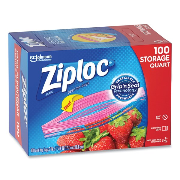 Ziploc Seal Top Bags, Quart, 7.44in x 7in, Clear, 100PK - 316962