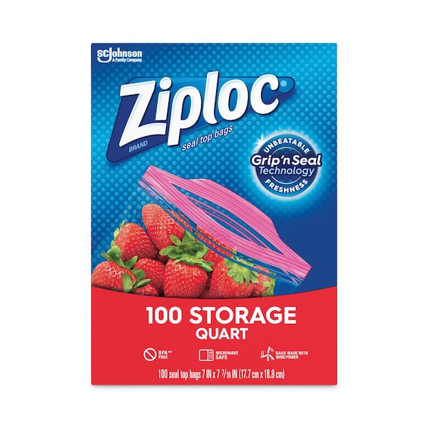 Ziploc Seal Top Bags, Quart, 7.44in x 7in, Clear, 100PK - 316962