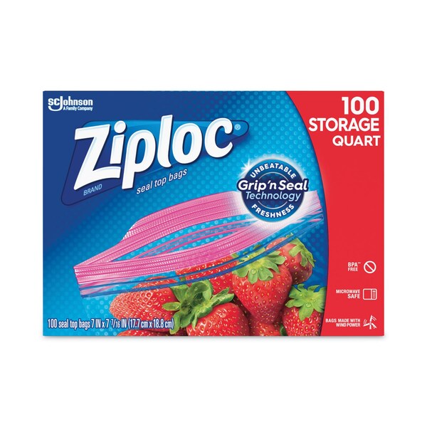 Ziploc Seal Top Bags, Quart, 7.44in x 7in, Clear, 100PK - 316962