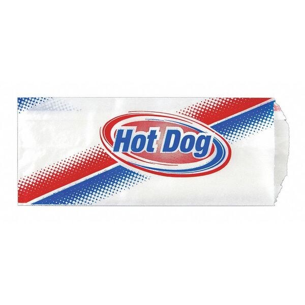 Value Brand Printed Paper Hot Dog Bags, 3 1/2 x 1 1/2 x 8 1/2", PK 1000 - E-7116