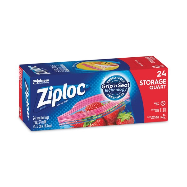 Ziploc Seal Top Bags, Quart, 7.44in x 7in, Clear, 24PK - 314466