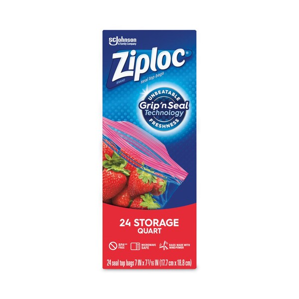 Ziploc Seal Top Bags, Quart, 7.44in x 7in, Clear, 24PK - 314466