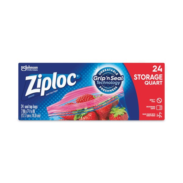 Ziploc Seal Top Bags, Quart, 7.44in x 7in, Clear, 24PK - 314466