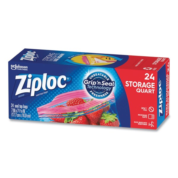 Ziploc Seal Top Bags, Quart, 7.44in x 7in, Clear, 24PK - 314466