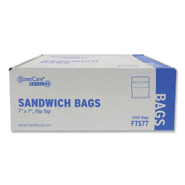 Amercareroyal Flip Top Bag, 7 in. x 7 in., Clear, 2000PK - FTS77