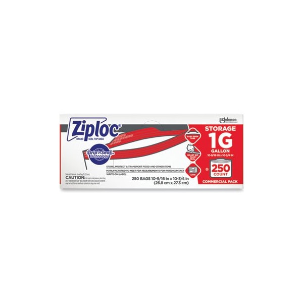 Sc Johnson Ziploc, DOUBLE ZIPPER STORAGE BAGS, 1 GAL, 1.75 MIL, 10.56in X 10.75in, CLEAR, 250/BOX - 682257
