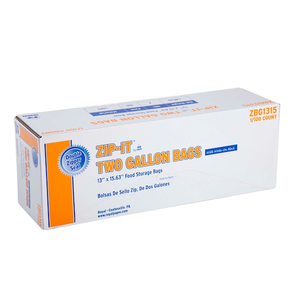 Amercareroyal Royal 13"x15.63" Two gal. Double Zipper Bag, PK100 - ZBG1315