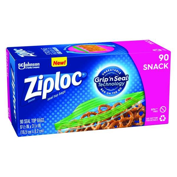 Ziploc Zipper Seal Reclosable Bag 6-1/2" x 3-1/4", 1.12 mil, Clear, Pk90 - 315892
