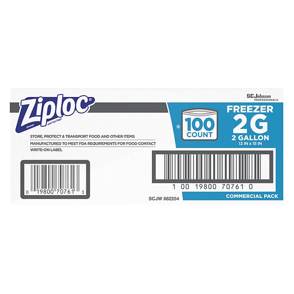 Ziploc Double Zipper Seal Reclosable Bag 15" x 13", 2.6 mil, Clear, Pk100 - 682254
