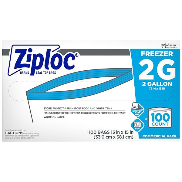 Ziploc Double Zipper Seal Reclosable Bag 15" x 13", 2.6 mil, Clear, Pk100 - 682254
