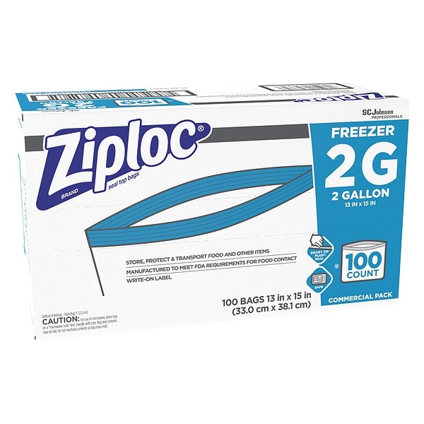 Ziploc Double Zipper Seal Reclosable Bag 15" x 13", 2.6 mil, Clear, Pk100 - 682254