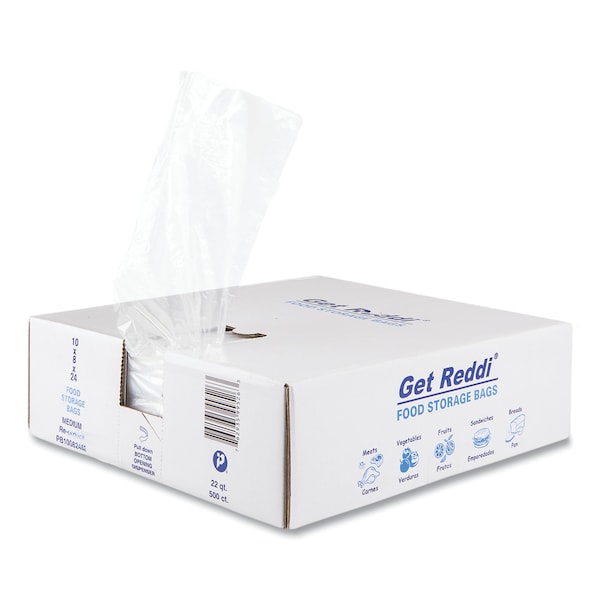 Inteplast Group Food Bags, 22 qt, 0.85 mil, 10" x 24", Clear, PK500 - PB100824M