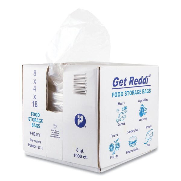 Inteplast Group Food and Utility Bags, 8 qt, 1.2 mil, 8" x 18", Clear, PK1000 - PB080418XH