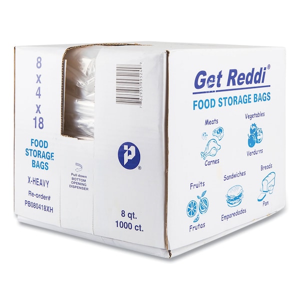 Inteplast Group Food and Utility Bags, 8 qt, 1.2 mil, 8" x 18", Clear, PK1000 - PB080418XH