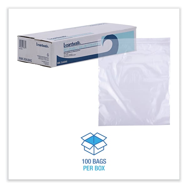 Boardwalk Reclosable Food Storage Bags, 2 gal, 1.75 mil, 13" x 15", Clear, PK100 - BWK2GALBAG