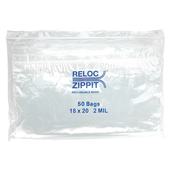 Reloc Zippit Bag, Poly, Reclosable, 2 mil, 18"x 20", PK500 - R1820