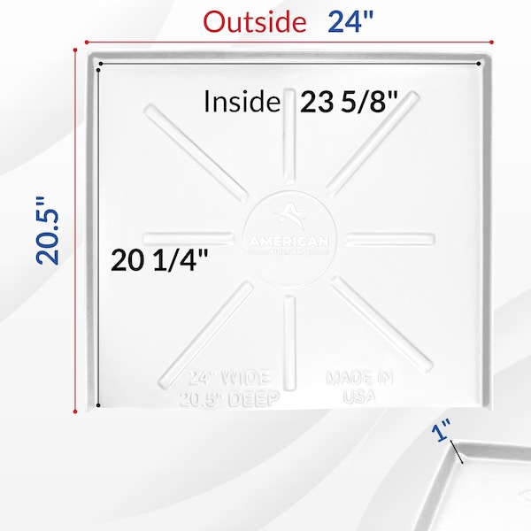 American Built Pro Dishwasher Drain Pan - Open-Ended Directs Wtr Upfront for Leak Detection  - 24 inch x 20.5 inch, Wht - DWP-1W