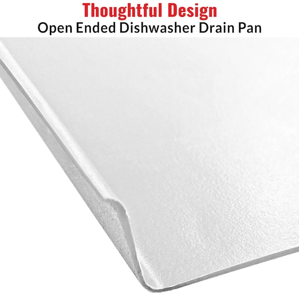 American Built Pro Dishwasher Drain Pan - Open-Ended Directs Wtr Upfront for Leak Detection  - 24 inch x 20.5 inch, Wht - DWP-1W