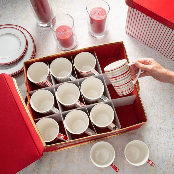 Simplify China Mug & Cup Storage Box, 15-3/4 in L, 13-9/16 in W, 15-3/4 in H, Red, Polyester - 9066