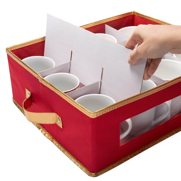 Simplify China Mug & Cup Storage Box, 15-3/4 in L, 13-9/16 in W, 15-3/4 in H, Red, Polyester - 9066