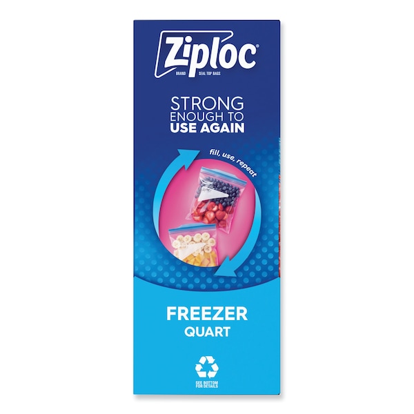 Ziploc Double Zipper Freezer Bags, 1 qt, 2.7 mil, 6.97" x 7.7", Clear, PK9 PK - 314444