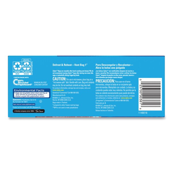 Ziploc Double Zipper Freezer Bags, 1 qt, 2.7 mil, 6.97" x 7.7", Clear, PK9 PK - 314444