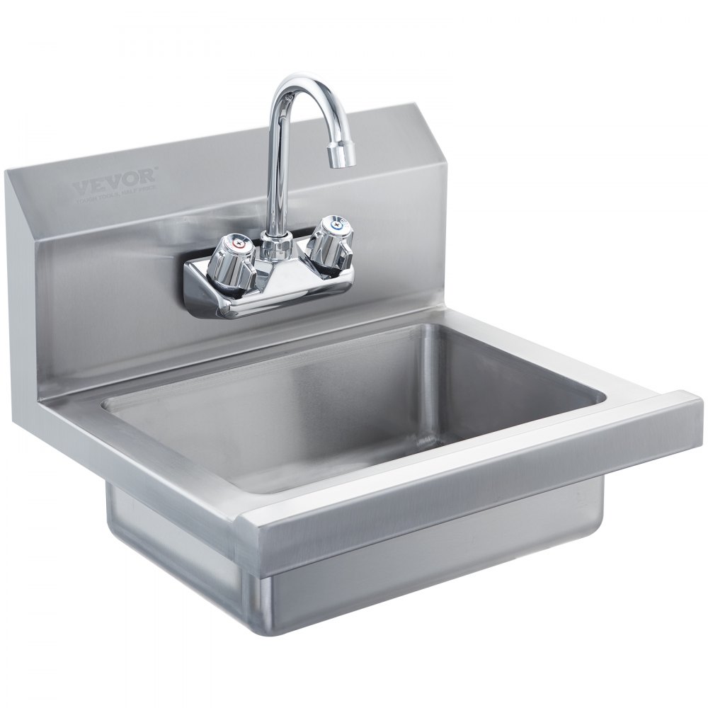 VEVOR Commercial Hand Sink with Faucet, NSF Stainless Steel Sink for Washing, Small Hand Washing Sink, Wall Mount Hand Basin, Utility Sink for Restaurant, Kitchen, Bar, Garage and Home, 17 x 12.8 inch - SYXSPWDSB1410KV62V0