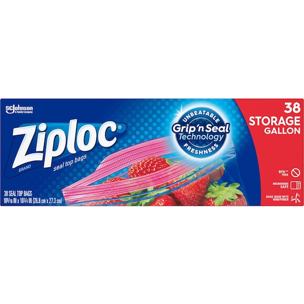 Ziploc Double Zipper Storage Bags, 1 gal, 1.75 mil, 10.56x10.75, Clear, PK342 PK - 314470