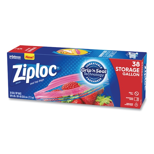 Ziploc Double Zipper Storage Bags, 1 gal, 1.75 mil, 10.56x10.75, Clear, PK342 PK - 314470