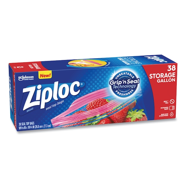 Ziploc Double Zipper Storage Bags, 1 gal, 1.75 mil, 10.56x10.75, Clear, PK342 PK - 314470
