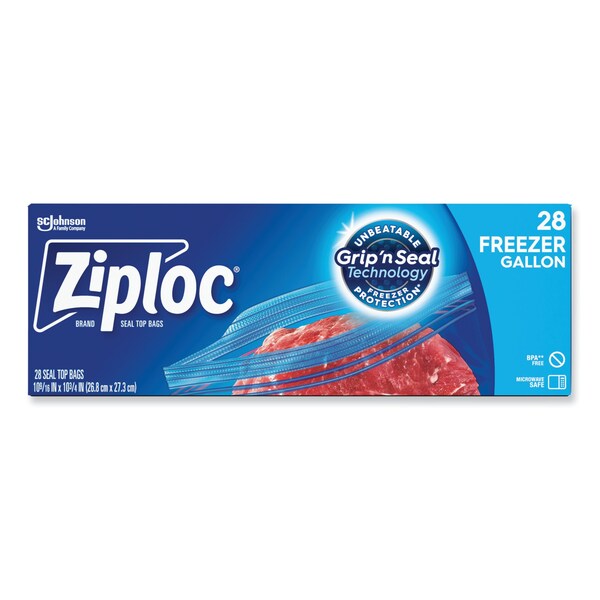 Ziploc Zipper Freezer Bags, 1 gal, 2.7 mil, 9.6" x 12.1", Clear, PK252 PK - 314445