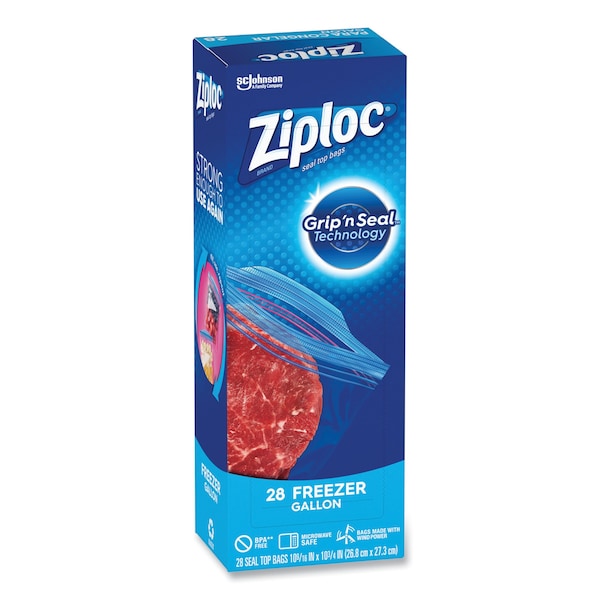 Ziploc Zipper Freezer Bags, 1 gal, 2.7 mil, 9.6" x 12.1", Clear, PK252 PK - 314445