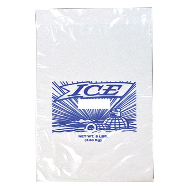 Zoro Select Printed Ice Bags, 8 lb, 20 in, PK1000 - 55NK57