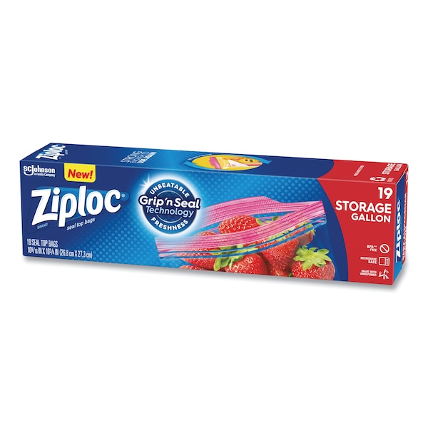Ziploc Double Zipper Storage Bags, 1 gal, 1.75 mil, 9.6 x 12.1, Clear, PK228 PK - 314467