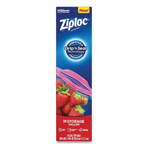 Ziploc Double Zipper Storage Bags, 1 gal, 1.75 mil, 9.6 x 12.1, Clear, PK228 PK - 314467