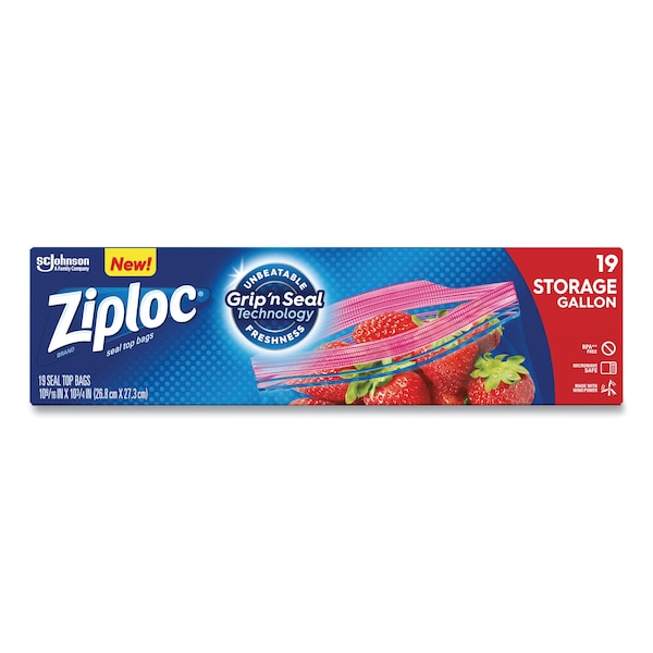 Ziploc Double Zipper Storage Bags, 1 gal, 1.75 mil, 9.6 x 12.1, Clear, PK228 PK - 314467